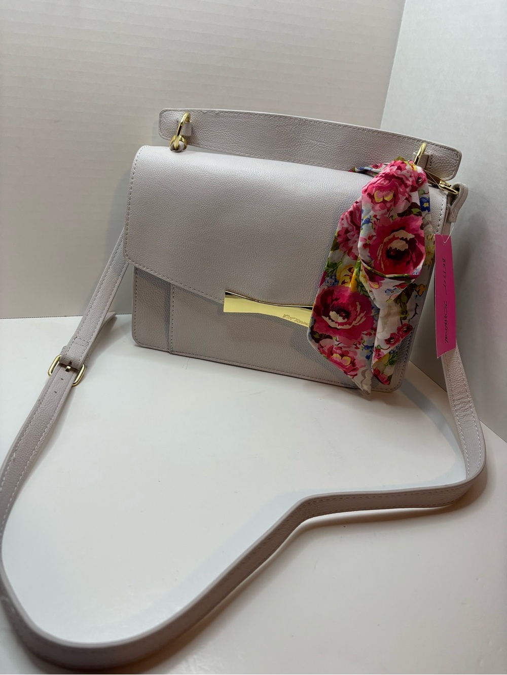 Betsey Johnson Light Gray W Floral Scarf shoulder bag XONOAH